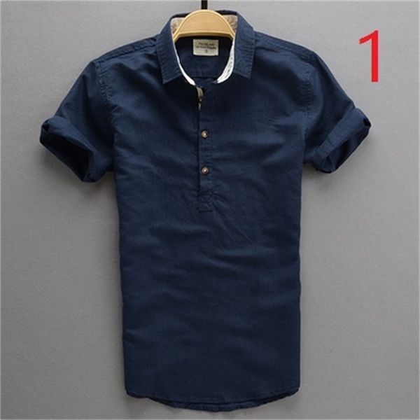 Camicia casual estiva da uomo in lino bianca con cappuccio sottile a maniche corte in cotone 210420