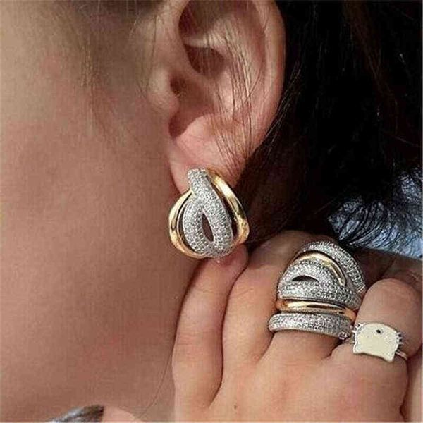 

big cross 10k gold pave diamond ring jewelry luxury engagement wedding band rings for women bridal fine party accessory 211120, Slivery;golden
