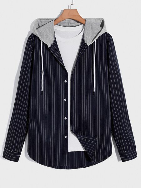 

men drawstring detail striped shirt without tee t713#, White;black