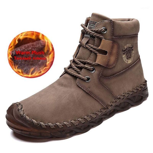 

boots winter men's warm plush men snow waterproof leather high hiking outdoor autumn shoes 481, Black