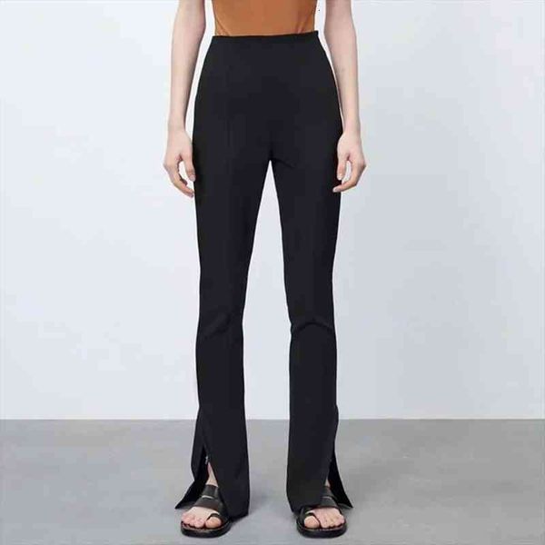 

black side slit flare pants women summer fashion chic high waisted slim long pant vintage zipper office female trousers, Black;white