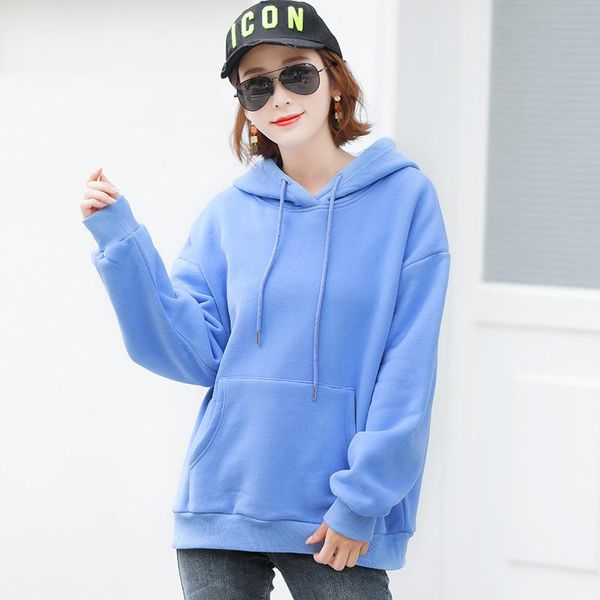 

women's hoodies & sweatshirts 2021 autumn and winter solid color jacket loose fashion all-match casual hoodie long sleeve women drawstr, Black