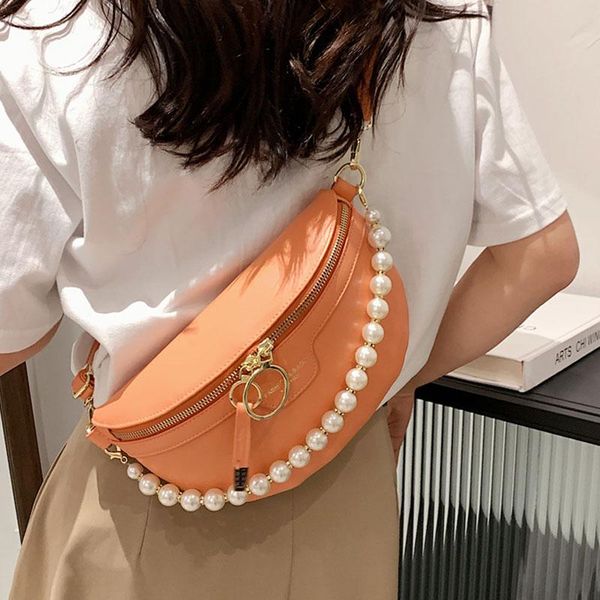 

luxury waist bag women pearl chain chest bags leather hip pack female phone multifunction purse brand designer fanny