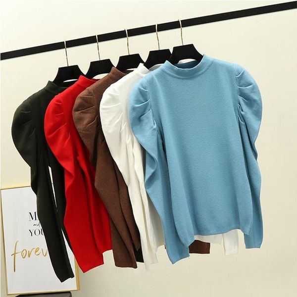 

women's t-shirt women t-shirts 2021 trend spring fashion streetwear puff long sleeve pullover ladies clothes elegant knitted t shirts, White