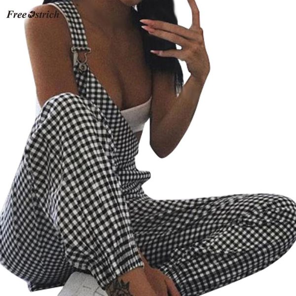 

clothes sleeveless dungarees plaid long womens rompers playsuit pants trousers regular, Black;white