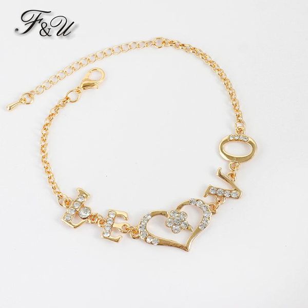 

f&u trendy fashion gold and silver color love heart shaped chain bracelet for women link,, Black