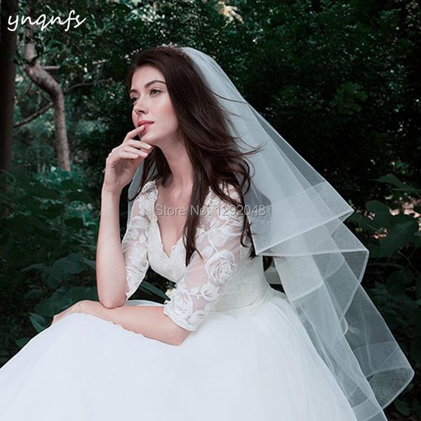 

bridal veils real pictures double layers boned edge voile de mariee velo simple blusher veil wedding ynqnfs v61 2021, Black