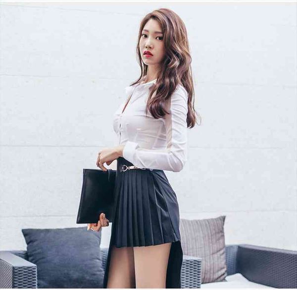 

fashion turndown collar transparent womens blouses mesh splicing ong sleeve slim white shirt ol blouse chemise free