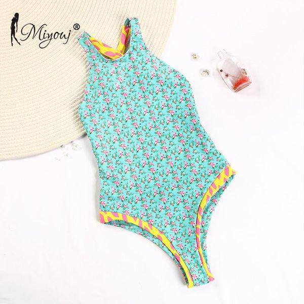 

miyouj high neck swimsuit cute floral print one-piece suits halter swimwear for women 2021 bathing suit beachwear