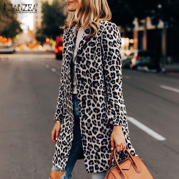 

women's jackets leopard work long 2022 women elegant full sleeve lapel blouse autumn winter vintage outwear suits office ol coats, Black;brown