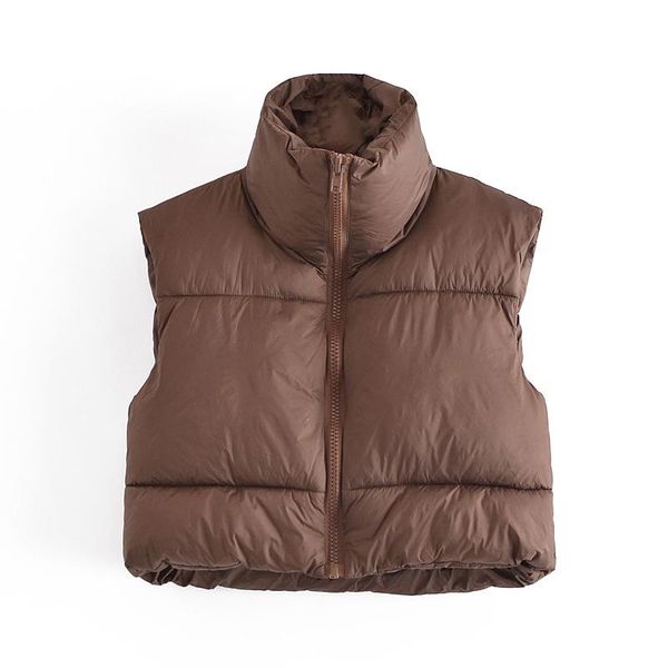 

women's vests women fashion zipper cropped padded vest coat vintage high neck adjustable hem female waistcoat solid ca039, Black;white