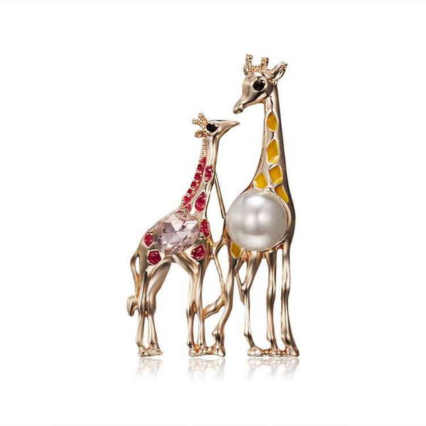 

christmas new lovely parent-child giraffe painting oil animal bra pearl brooch