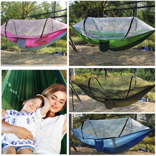 

camp furniture portablecamping hammock with mosquito net -up light outdoor parachute swing sleeping camping supplies