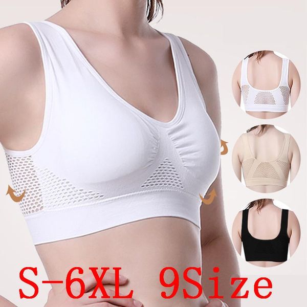 

gym clothing plus size sports bra women fitness seamless yoga solid quick dry padded cropwomen push up sport, White;black
