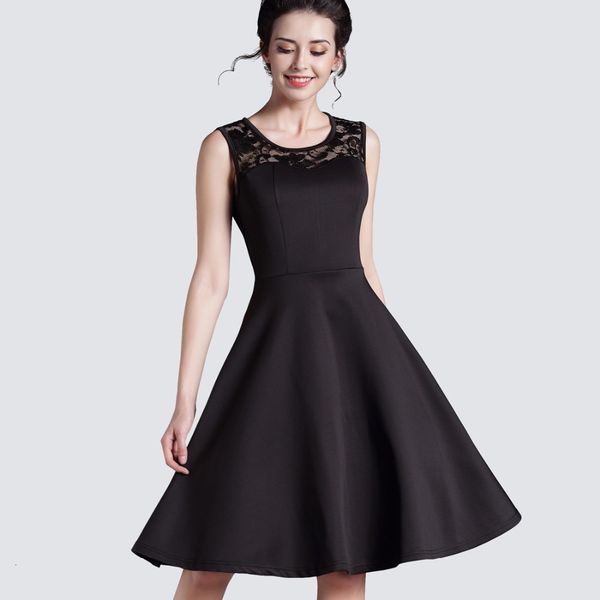 

dresses summer style ladylike elegant vintage lbd o-neck lace sleeveless womens expansion high-waisted ball gown a008, Black;gray
