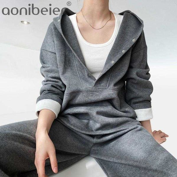 

two pieces sets hooded women's casual clothes coat and pants suit pure color loose style tracksuit hoodie outwear 210604, White