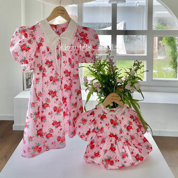 

rompers full rose pattern printing baby girls romper summer short puff sleeve infant bodysuit for toddler costumes childre, Blue