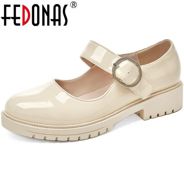 

dress shoes fedonas metal buckle woman platform fashion autumn est chunky heels pumps for women vintage round toe, Black