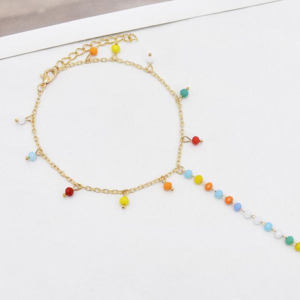 

anklets 2021 trendy colorful rice bead chain toe bracelet anklet ladies bohemian ankle cheville finger beach jewelry, Red;blue