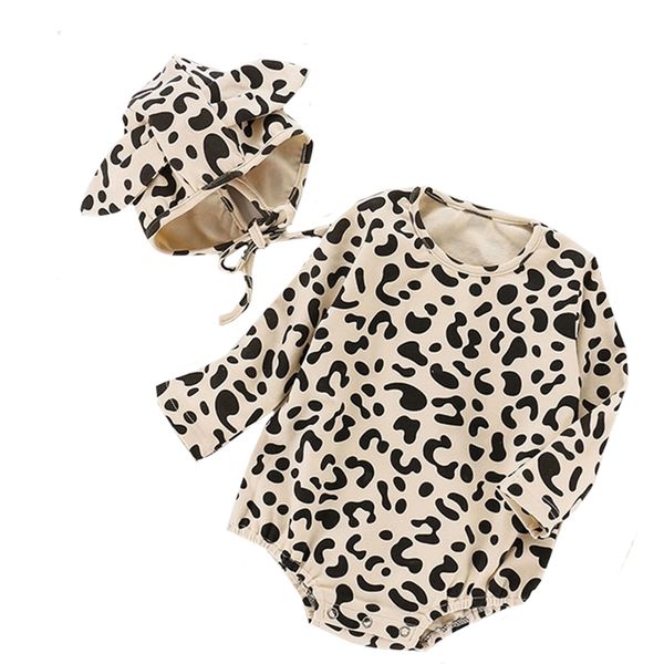 Moda Pagliaccetti Stampa leopardata Primavera Autunno Tuta da bambino Abiti spessi nati Ragazzi Ragazze Pagliaccetto Tute di cotone Outwear 210417