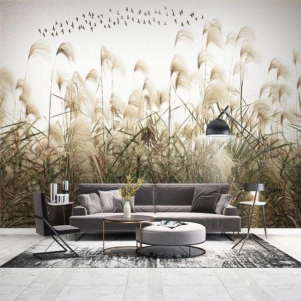 

wallpapers custom any size mural wallpaper hand painted modern reed bird wall painting living room tv sofa bedroom home decor papers