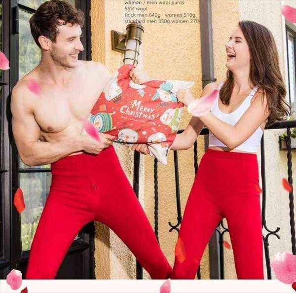 

55% wool red standard winter women leggings pants men thick warm jxy4, Black