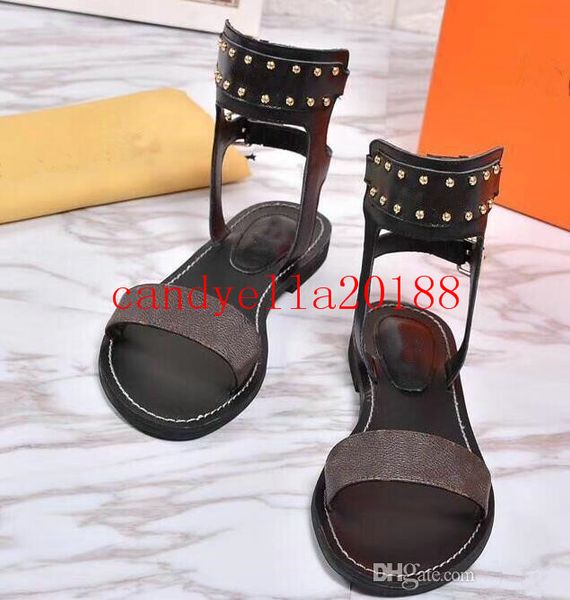 

new luxury-branded women print leather sandals striking gladiator style designer outsole perfect flat canvas plain sandal size 35-41, Black