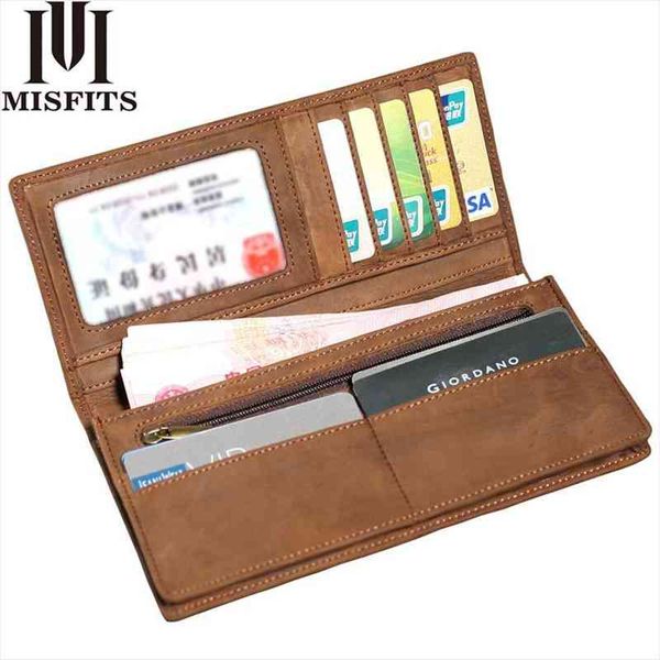 

vintage men long wallet crazy horse genuine leather clutch credit card zipper coin purses portomonee brand money bag for male, Red;black