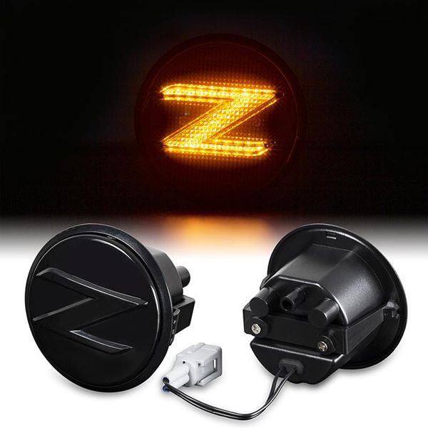 Luzes de emergência 2 pçs marcador lateral âmbar dinâmico pisca pisca sequencial leds de carro para 370z 2009 2010 2011 2012 2013 2014 2021