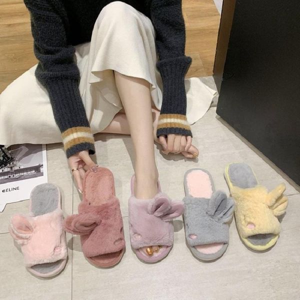 

women cute plush slippers home shoes warm ladies casual indoor fashion 2021 winter comfort plus size 41 8he7, Black