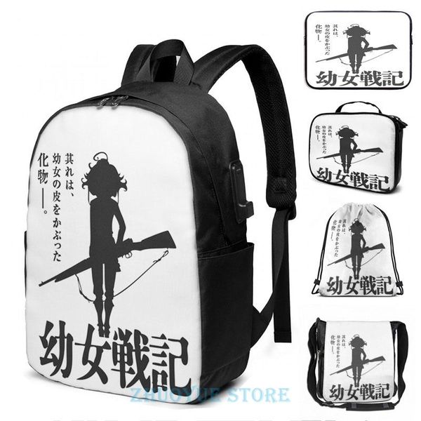 

backpack funny graphic print youjo senki usb charge men school bags women bag travel laptop