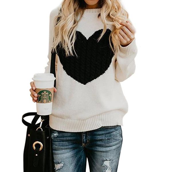 

women's sweaters knitwear autumn winter love sweater, White;black