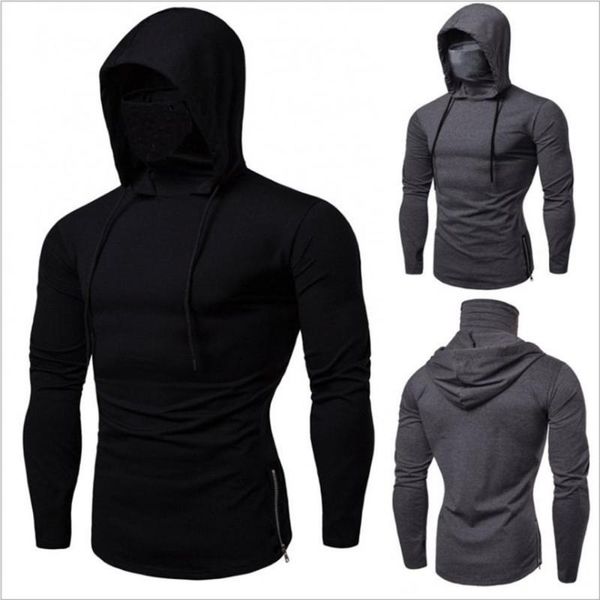 

men's polos 2021men autumn casual gym thin long sleeve hoodie face cover solid color sweatshirt men clothing, White;black