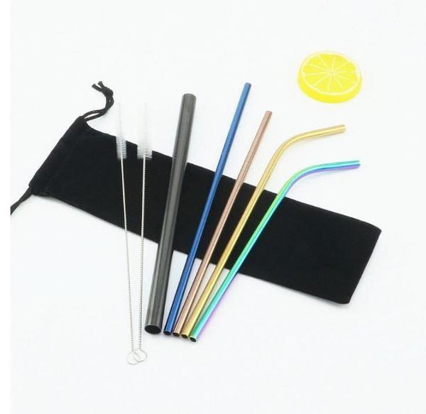 

drinking straws 100set 7pcs/set reusable metal 304 stainless steel bent straight drinks straw with cleaning brush for bar