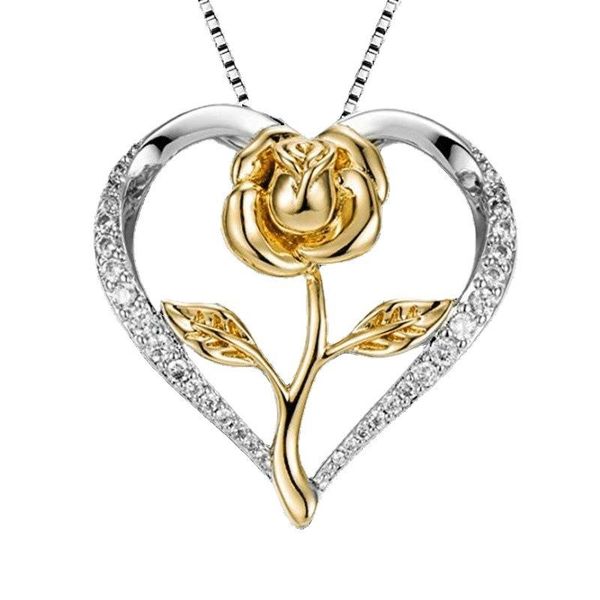 

pendant necklaces heart charm women necklace crystal flower jewelry for gift engagement yp8275, Silver