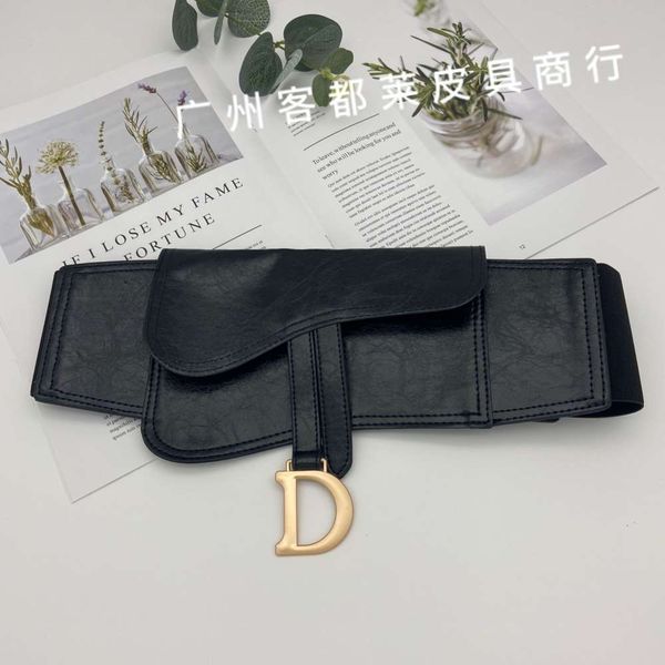 

style ins fashion d buckle waist bag pu oil leather decorative cover women's elastic belt black, Black;brown