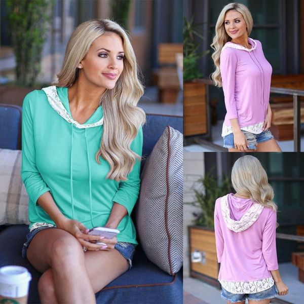 

gym clothing women casual long sleeve hooded hoodie sports and leisure sweater lace splicing pullover sweatshirt outwear, White;black