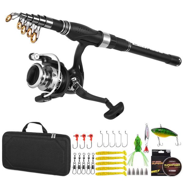 

fishing rod and reel combo set carbon fiber with lures jig hooks carrier bag