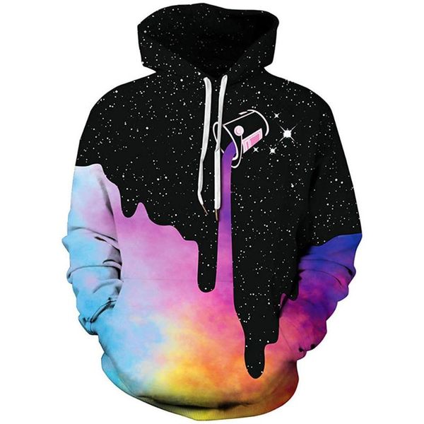 

men's hoodies & sweatshirts fashion men/women 3d print milk space galaxy hooded wholesale and retail, Black