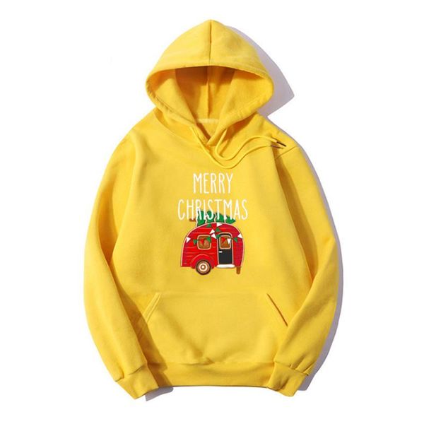 

women's hoodies & sweatshirts christmas casual yellow women print hooded long sleeve pocket hoodie autumn sweet sweatshirt, Black