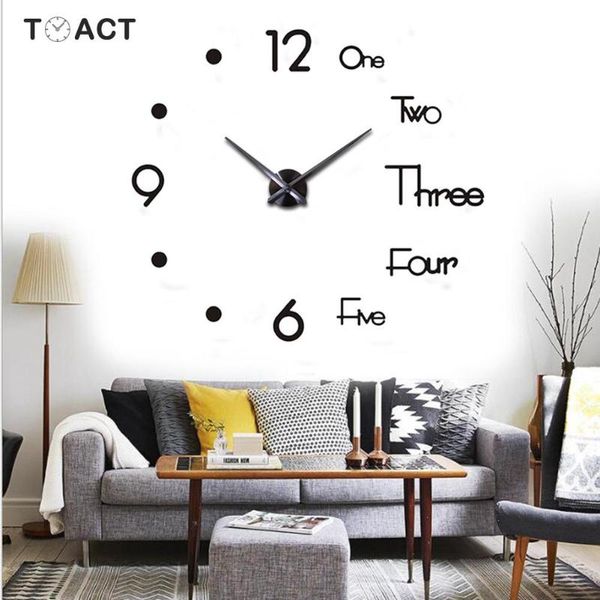 

wall clocks 3d diy large clock modern design silent sticker acrylic mirror self adhesive living room home decor
