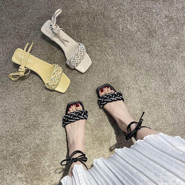 

summer style square heel shoes women slippers casual 2021 rubber shoe cross high heels, Black