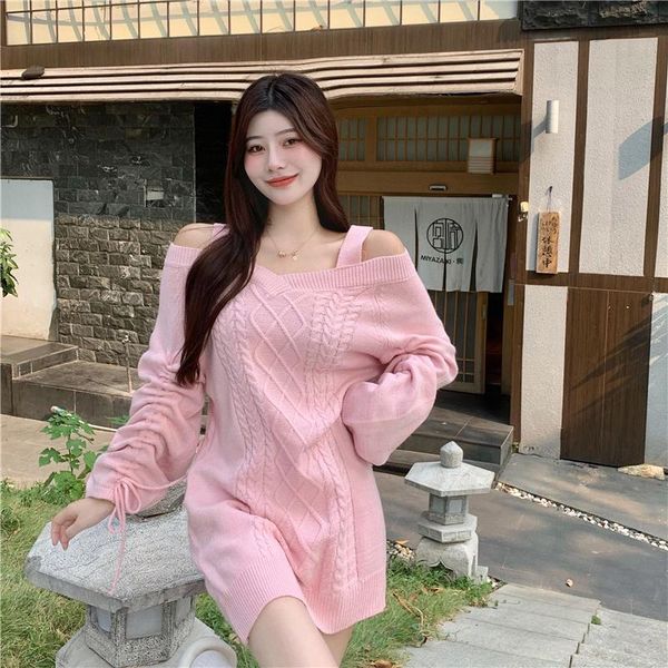 

women's sweaters off-the-shoulder twist knit long-sleeve sweater japanese sweet pullover autumn winter 2021 korean casual, White;black