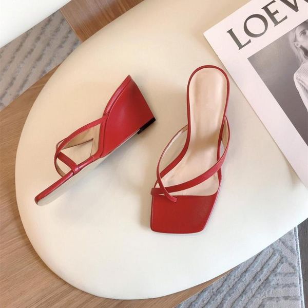 

slippers shoes women outdoor female indoor flip-flops genuine cow leather wedge heel fashion wedges sandals, Black