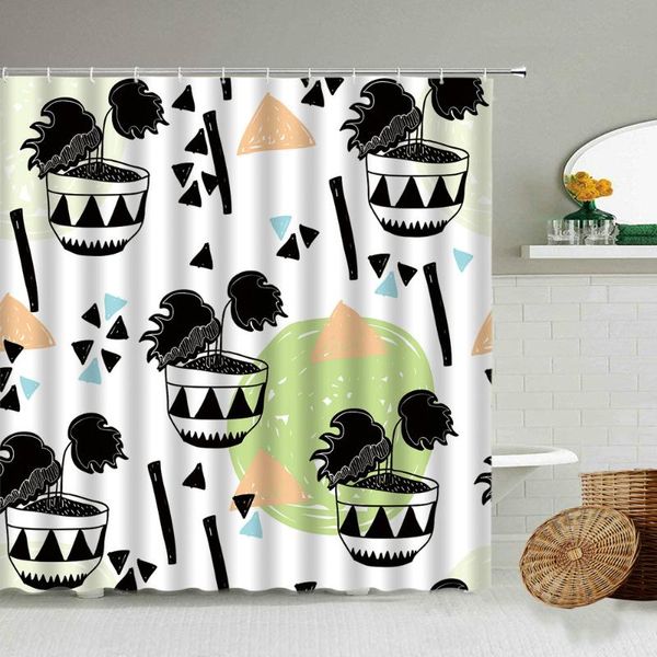 

cartoon tropical plant potted shower curtain cactus leaf white background child bathroom accessories waterproof screen set gift curtains