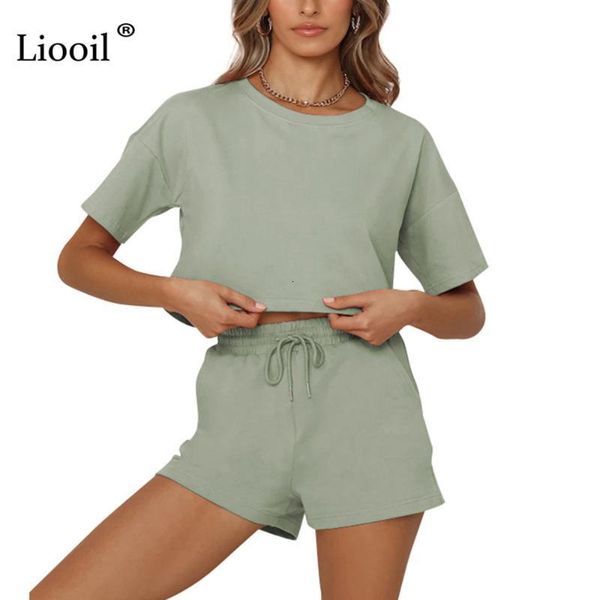 

Women's Tracksuits Liooil Casual 2 Piece Set Women Sexy Short Tops And Shorts With Pocket Summer Streetwear Black Tracksuit Jogger Fema, Gray