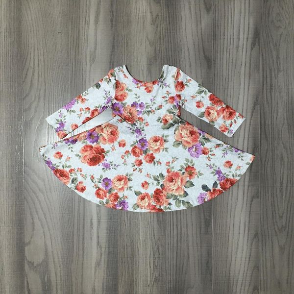 

fall girls long sleeve girl dress floral print milk silk twirl, Red;yellow