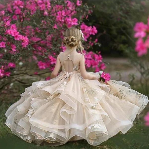 

girl's dresses champagne flower girl with sash lace appliques custom made ball gown first communion for girls elegant, Red;yellow