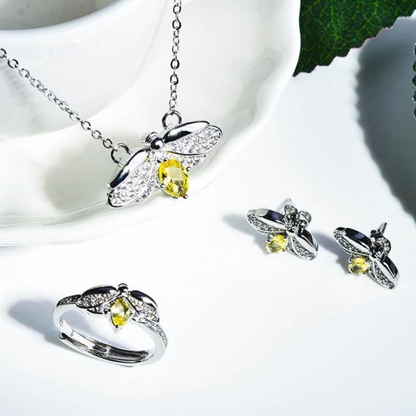 

trendy bee finger rings adjustable size with shiny crystal zircon fine jewelry for women wedding aesthetic accessories gift, Slivery;golden