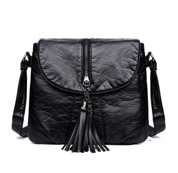 

dhl messenger bags women pu black flap cover with tassel large capacity cross body bag
